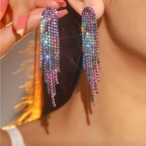 Multicolor Crystal Fringe Drop Earrings